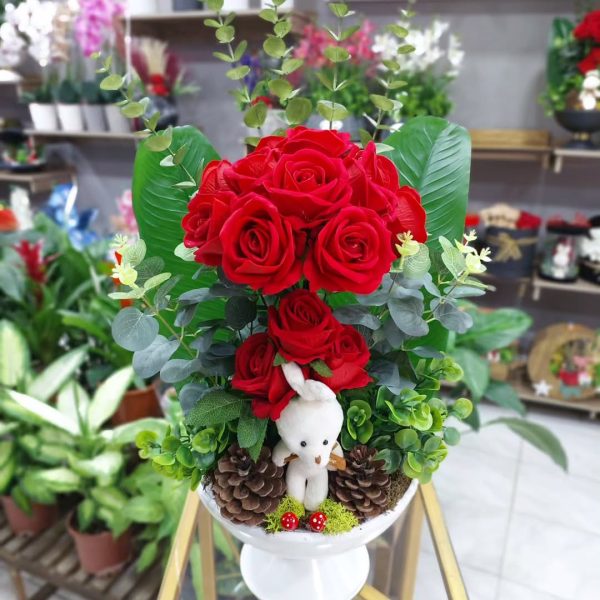 Saksıda Ayıcıklı Yapay Çiçek 1